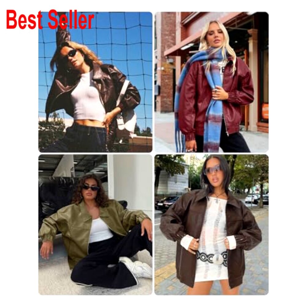 Oversized Faux Leather Bomber Jacket Zip Up Motorcycle Style S-XXL - Picture 3 of 7